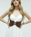 Taba Renk Kalın Kadın Kemeri, Deri Kemer Harness - Brf605