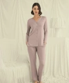 Uzun Kollu Düğmeli V Yaka Pijama Takımı