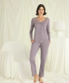 Yakası Kolu Ve Omzu Dantelli Boydan Düğmeli Pijama Takımı