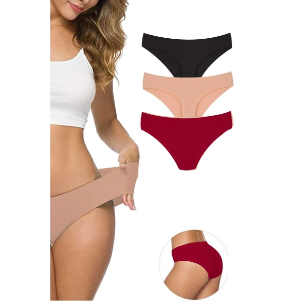 3 Adet Kadın Dikişsiz Lazer Kesim Esnek İz Yapmayan Külot S6