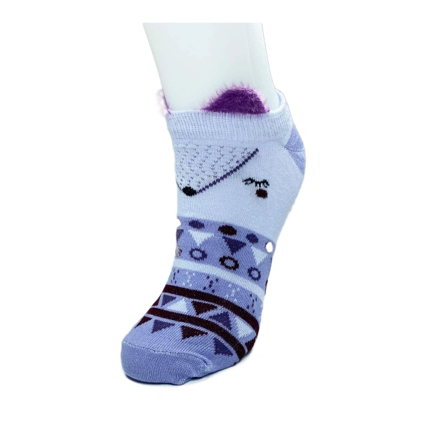 4 Çift Yumuşak Ponpon 3 Boyut Kulaklı Desenli Pamuklu Kadın Bilek Çorap