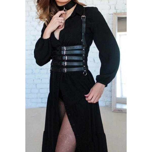 5 Sıralı Deri Kemer Ve Choker Takım - Brf609