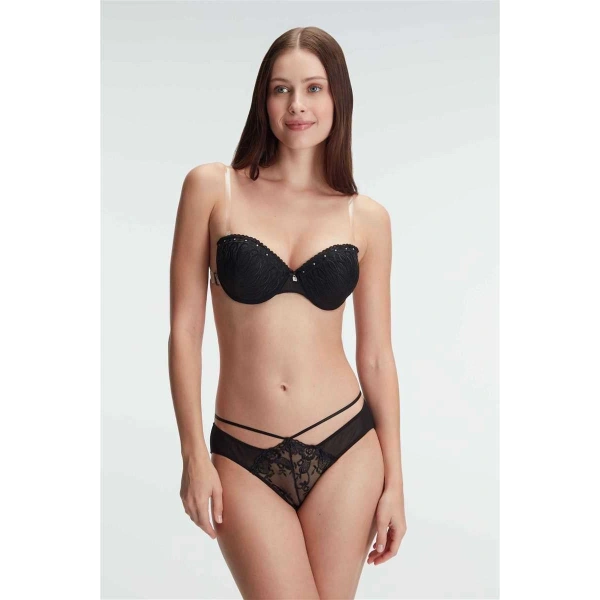 Balenli Push Up Destekli Straplez Şeffaf Sırt Sütyeni