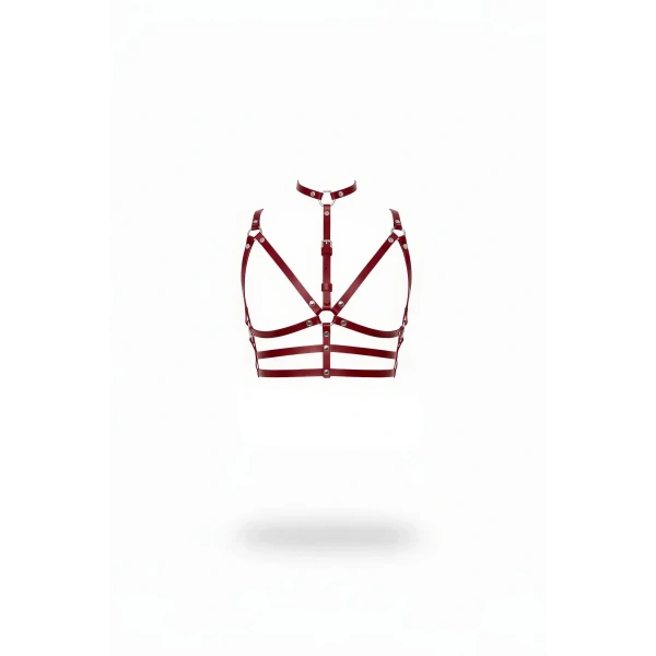 Bordo Göğüs Harness Deri Çok Bantlı Halka Detaylı - Brf235