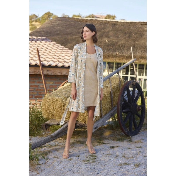 Çiçek Desenli Önü Düğmeli Sabahlık Takımı