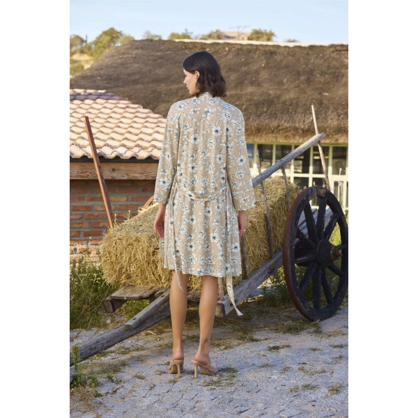 Çiçek Desenli Önü Düğmeli Sabahlık Takımı