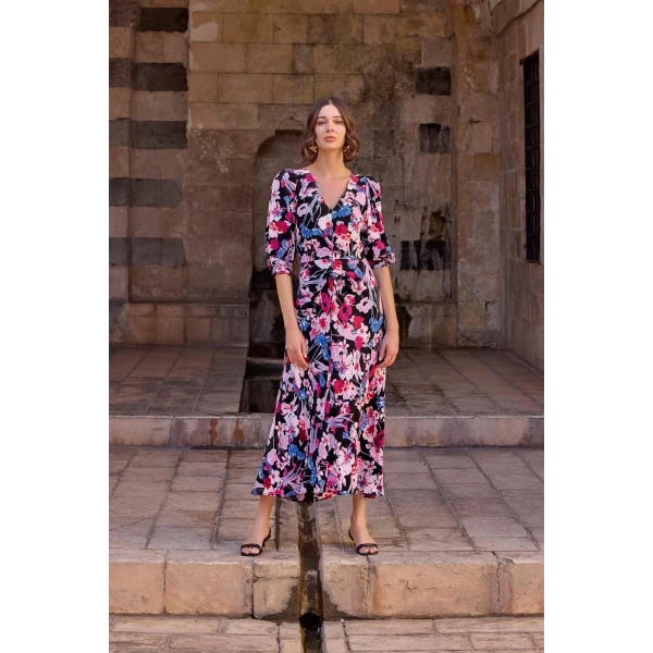 Çiçek Desenli Viskon Elbise