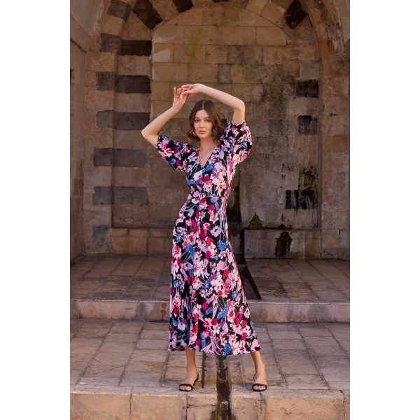 Çiçek Desenli Viskon Elbise