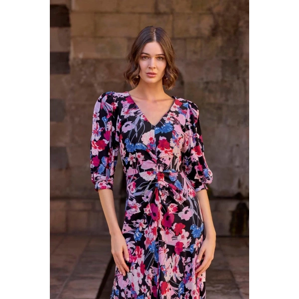 Çiçek Desenli Viskon Elbise