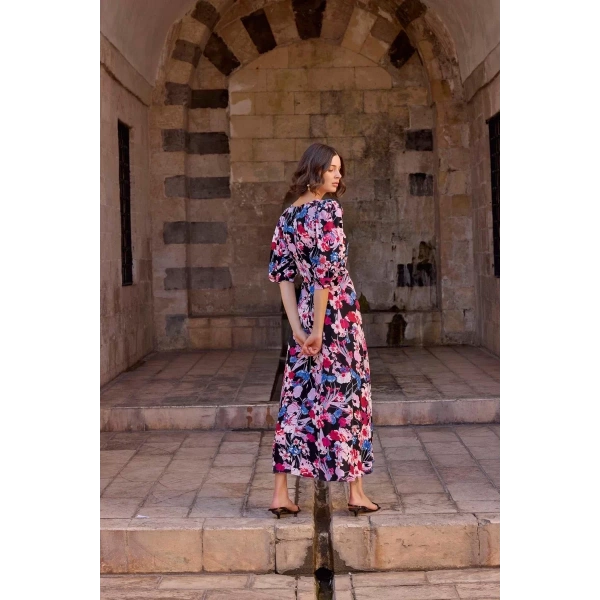 Çiçek Desenli Viskon Elbise