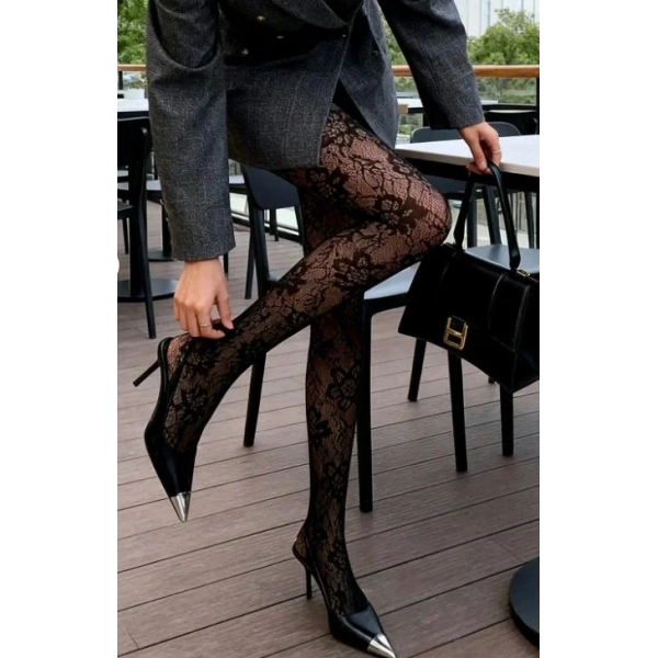 Dantelli Çorap , Şık Gül,  Çiçek Desenli , Çorap