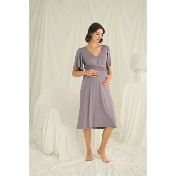 Dantelli Önden Düğmeli Hamile Lohusa Gecelik