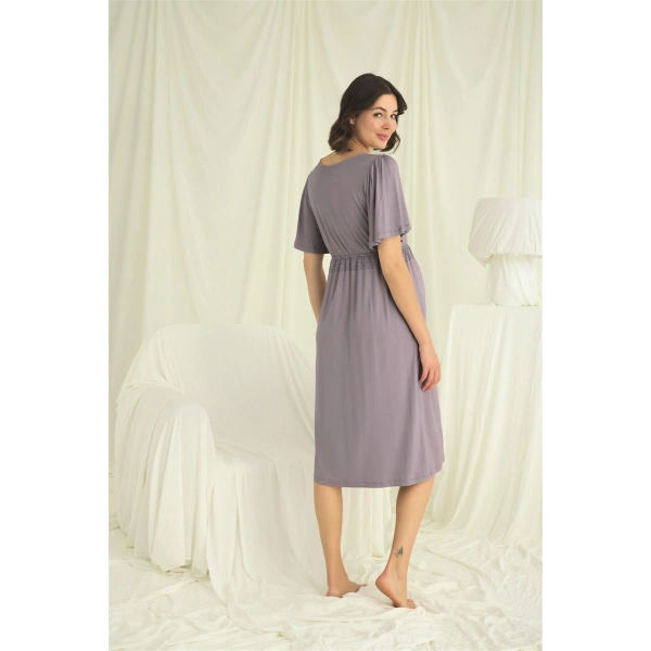 Dantelli Önden Düğmeli Hamile Lohusa Gecelik