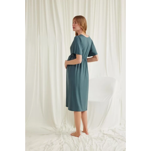 Dantelli Önü Düğmeli Hamile Lohusa Viskon Gecelik