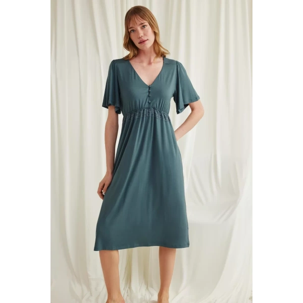 Dantelli Önü Düğmeli Hamile Lohusa Viskon Gecelik