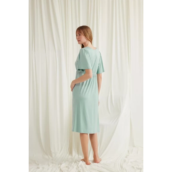 Dantelli Önü Düğmeli Hamile Lohusa Viskon Gecelik