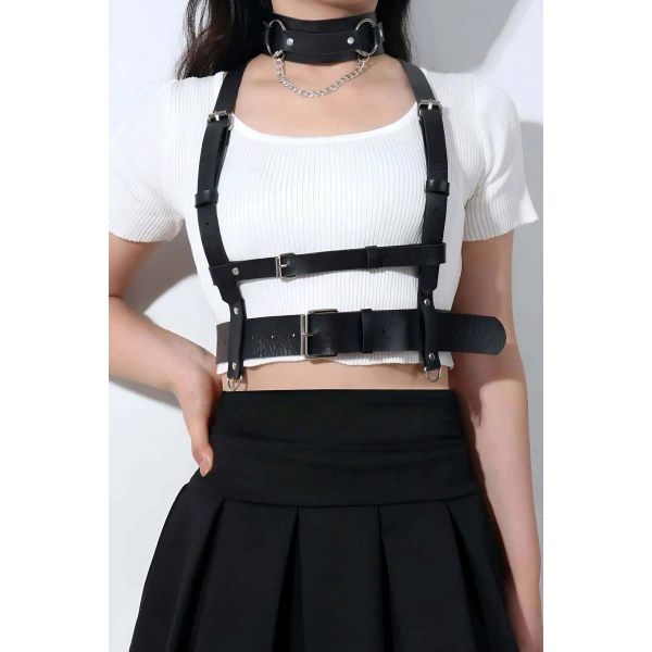 Deri Göğüs Harness Ve Choker-tasma Takım - Brf959