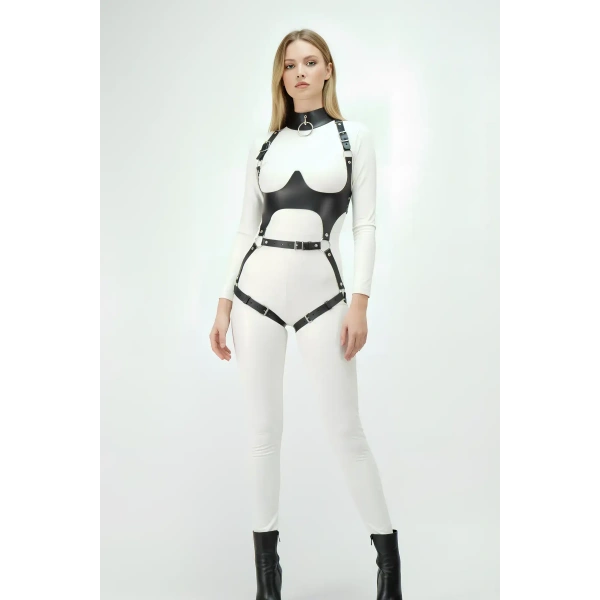 Deri Harness, Göğüs Altı Destekli Harness Takım, Deri Dansçı Kostüm - Brf1402