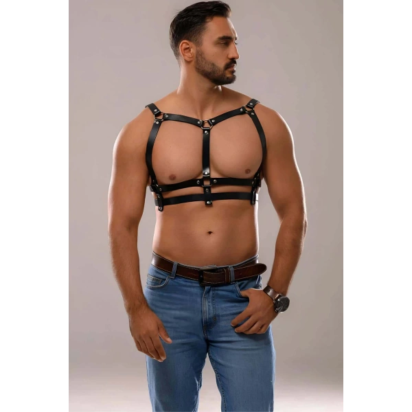 Erkek Deri Seksi Göğüs Harness - Brfm138