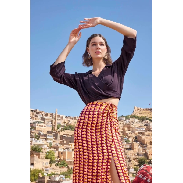 Etnik Desenli Saten Etek Takımı