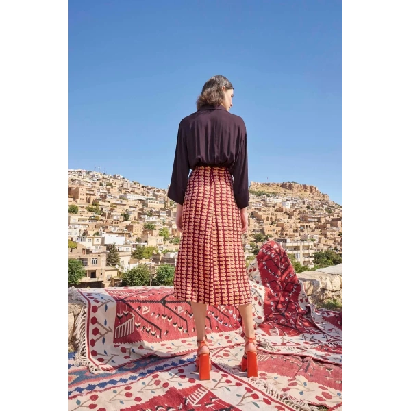 Etnik Desenli Saten Etek Takımı