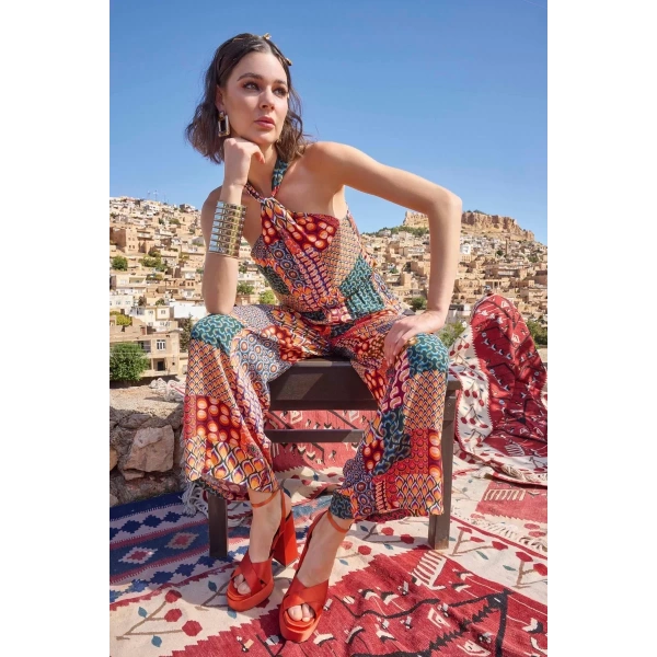 Etnik Desenli Saten Tulum