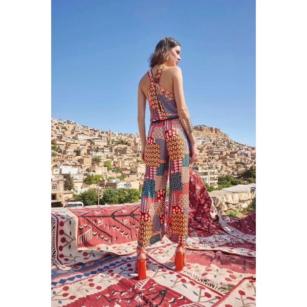 Etnik Desenli Saten Tulum