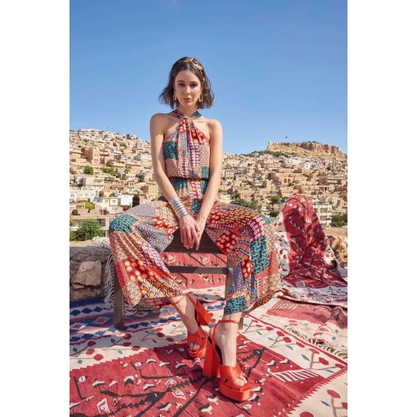 Etnik Desenli Saten Tulum