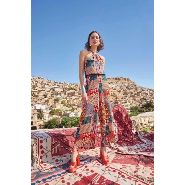 Etnik Desenli Saten Tulum