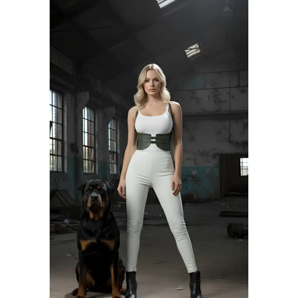 Haki Renk Kalın Kadın Kemeri, Deri Kemer Harness - Brf605