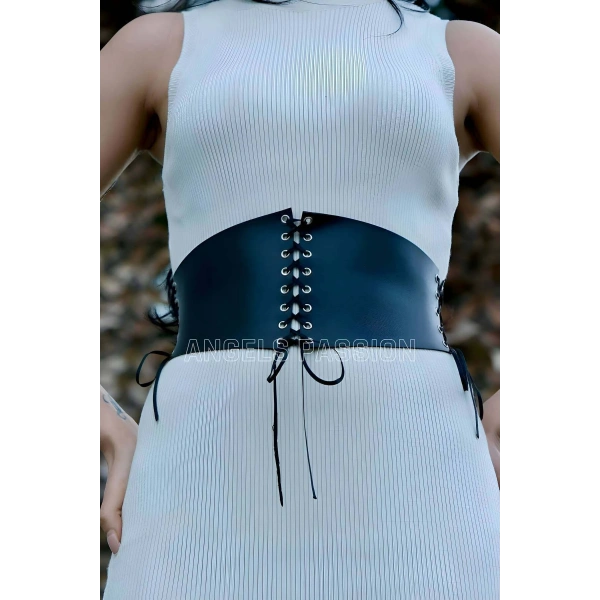 İp Detaylı Şık Harness Kemer, Deri Korse Kemer - Brf607