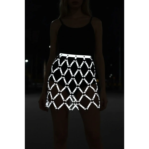 Kare Detaylı Şık Deri Harness Etek - Brf694