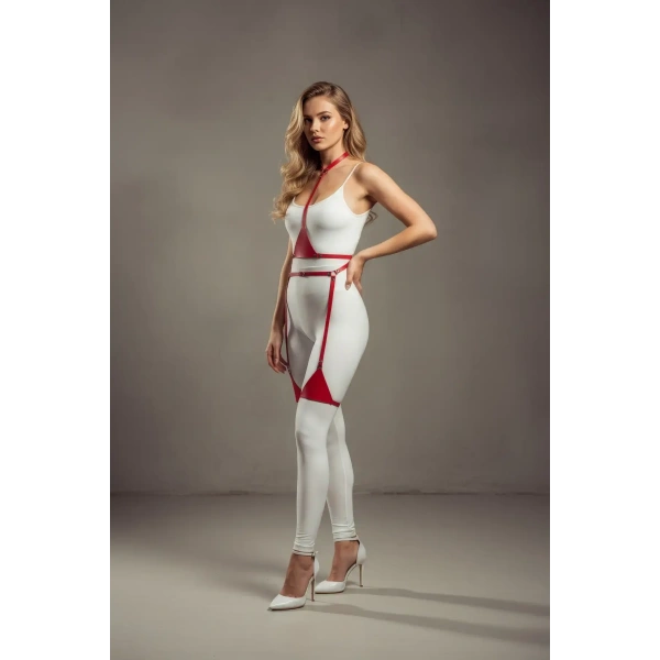 Kırmızı Harness Takım Deri Ayarlanabilir Tam Vücut Seti - Brf226