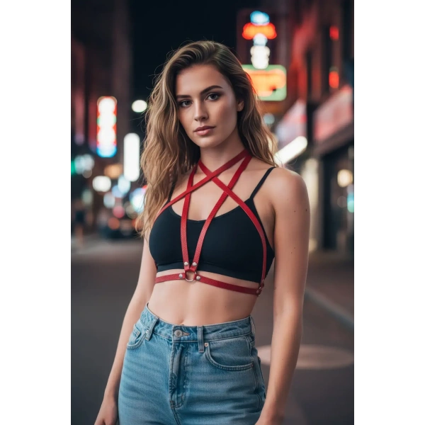 Kırmızı Kadın Kemer Deri Çapraz Vücut Aksesuarı - Brf15