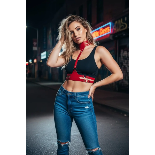 Kırmızı Kadın Kemer Deri Vücut Aksesuarı - Brf22