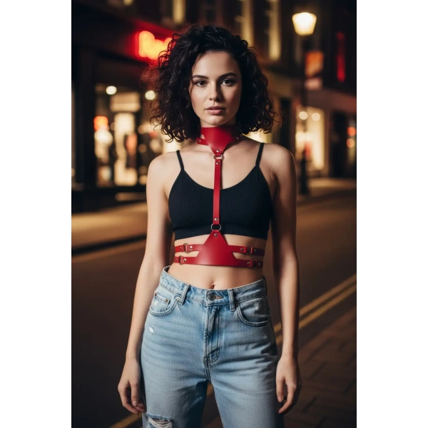 Kırmızı Kadın Kemer Deri Vücut Aksesuarı - Brf22