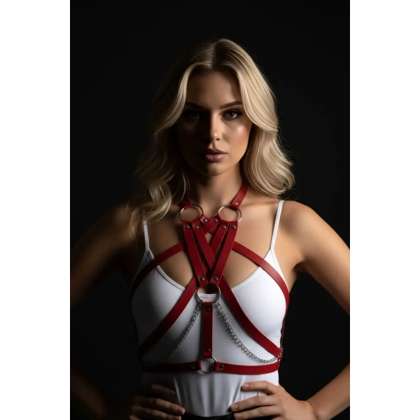 Kırmızı Kadın Kemer Deri Vücut Harness Aksesuarı - Brf11