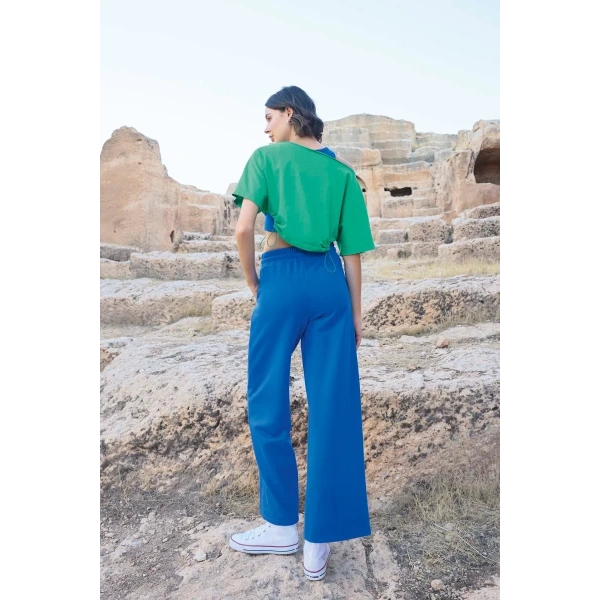 Kısa Kollu never Give Up 3lü Crop Eşofman Takımı