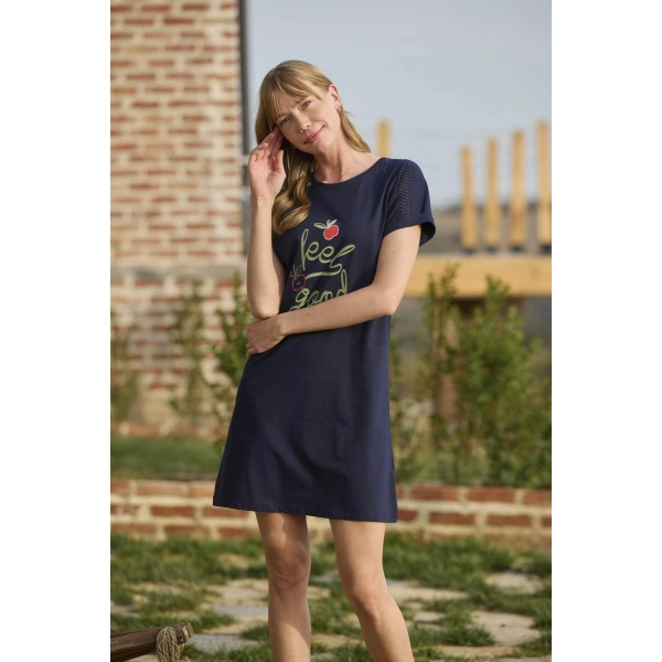 Meyve Ve Yaprak Baskılı Dantelli feel Good Gecelik