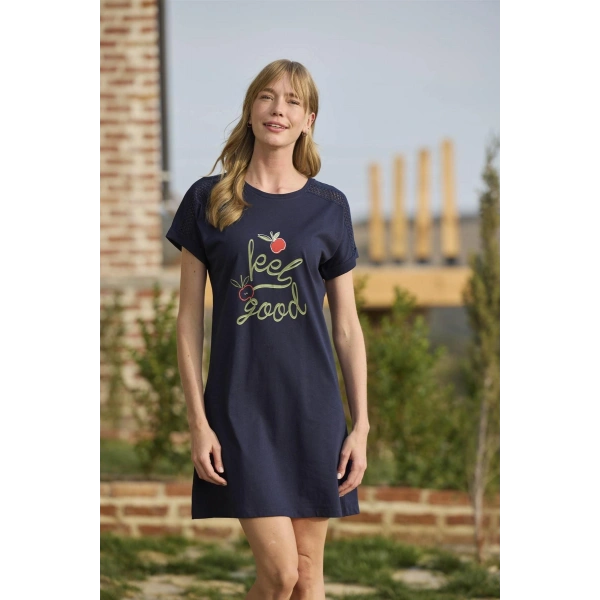 Meyve Ve Yaprak Baskılı Dantelli feel Good Gecelik