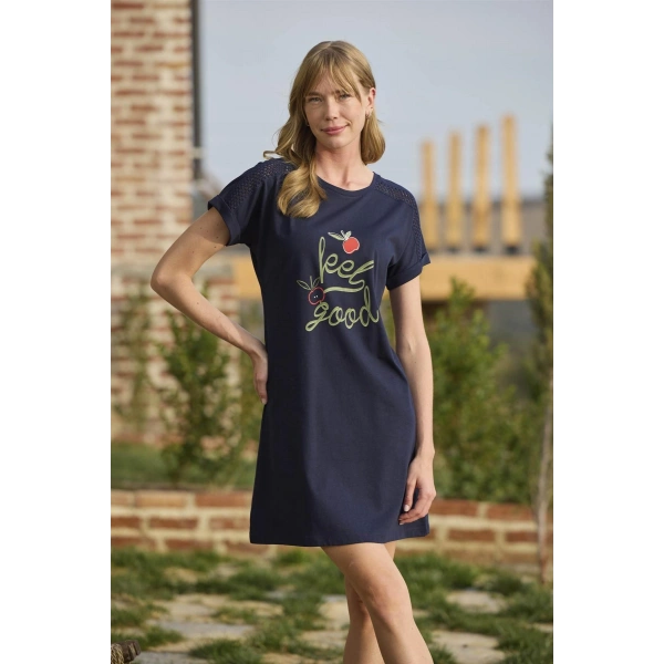 Meyve Ve Yaprak Baskılı Dantelli feel Good Gecelik