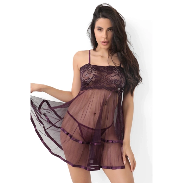 Mor Şifon Pileli Gecelik-835