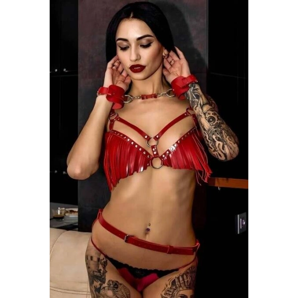 Püsküllü Göğüs Ve Popadan Baglamalı Kelepçe Takım - Brf896