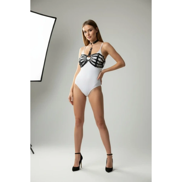 Siyah Göğüs Harness Deri Çok Bantlı Kafes Detaylı - Brf1408