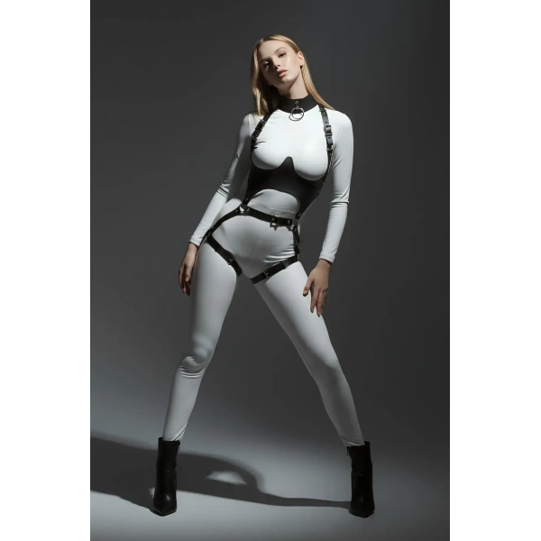 Siyah Göğüs Harness Deri Tokalı Vücut Korse - Brf1402