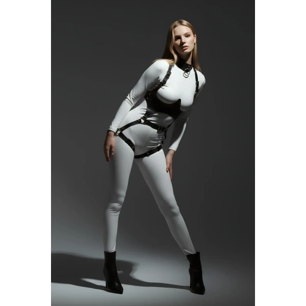 Siyah Göğüs Harness Deri Tokalı Vücut Korse - Brf1402