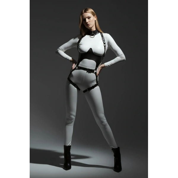 Siyah Göğüs Harness Deri Tokalı Vücut Korse - Brf1402