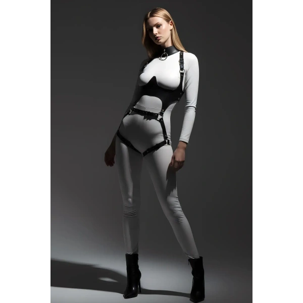 Siyah Göğüs Harness Deri Tokalı Vücut Korse - Brf1402