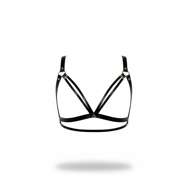 Siyah Göğüs Harness Suni Deri Halkalı Vücut Aksesuarı - Brf238