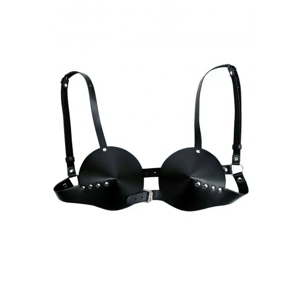 Siyah Göğüs Harness Zımbalı Konik Kaplı Deri - Brf250